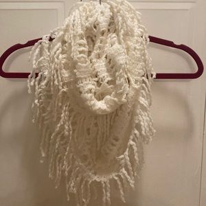 White Infinity Scarf with Fringe